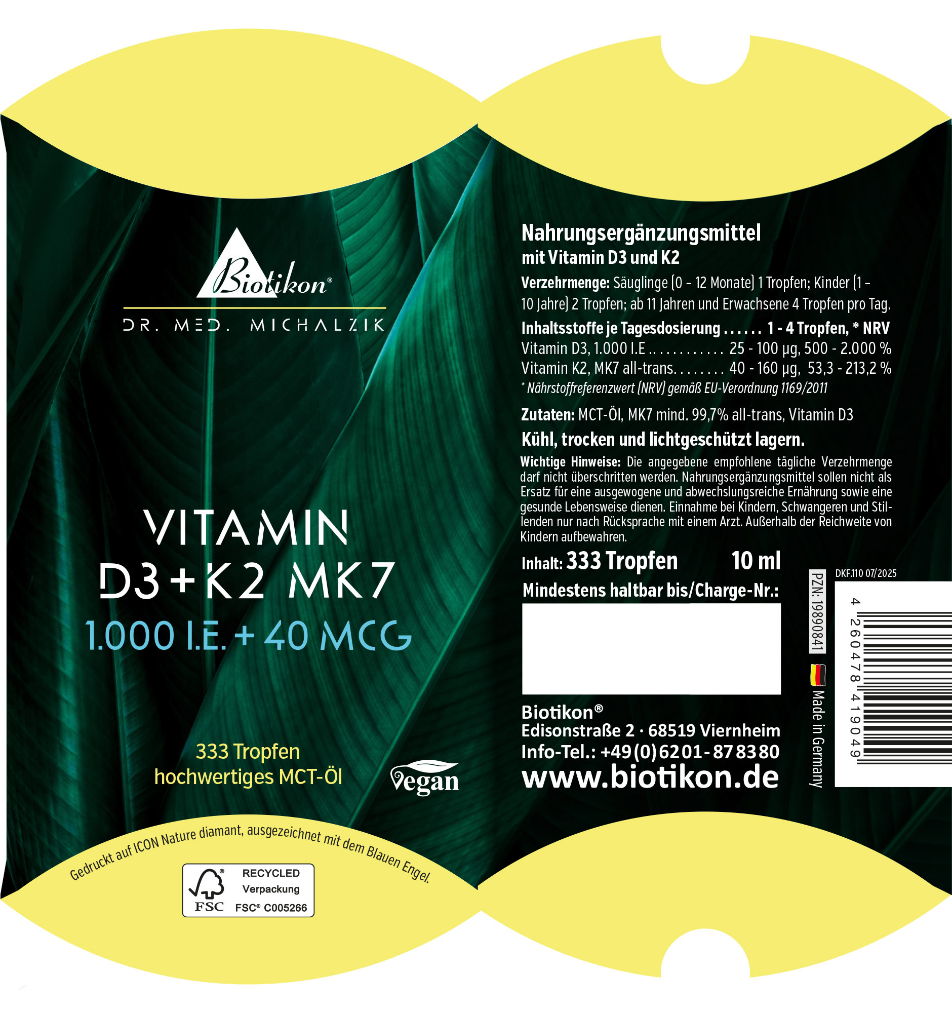 Vitamin D3 + K2 MK7 1.000 I.E. + 40 MCG Tropfen vegan (10 ml)