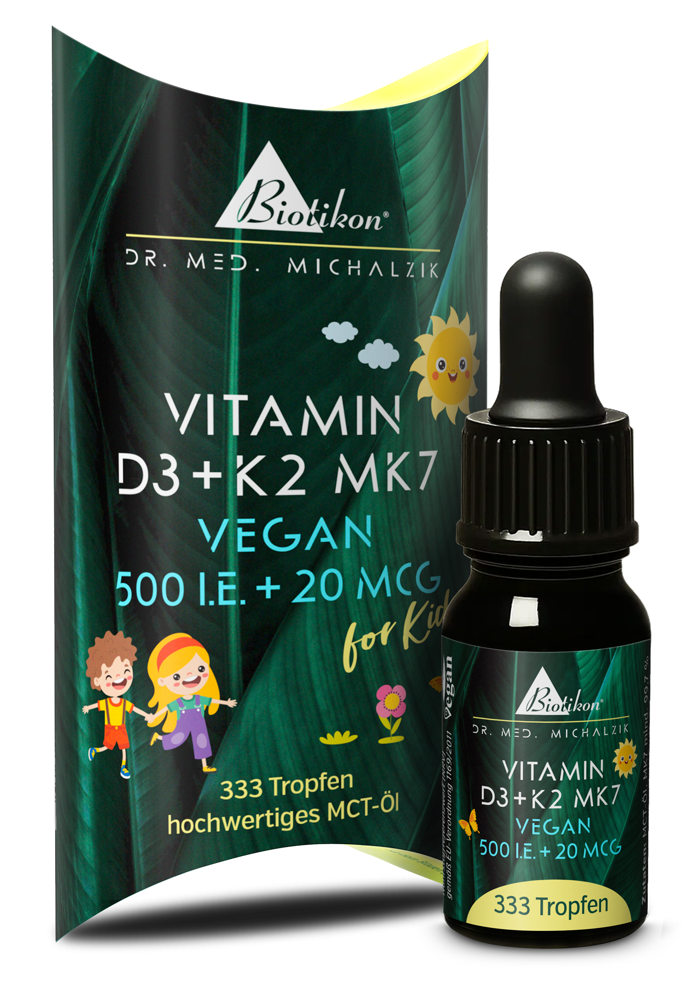 Vitamin D3 + K2 MK7 500 I.E. + 20 MCG Tropfen vegan (10 ml, Kinder)