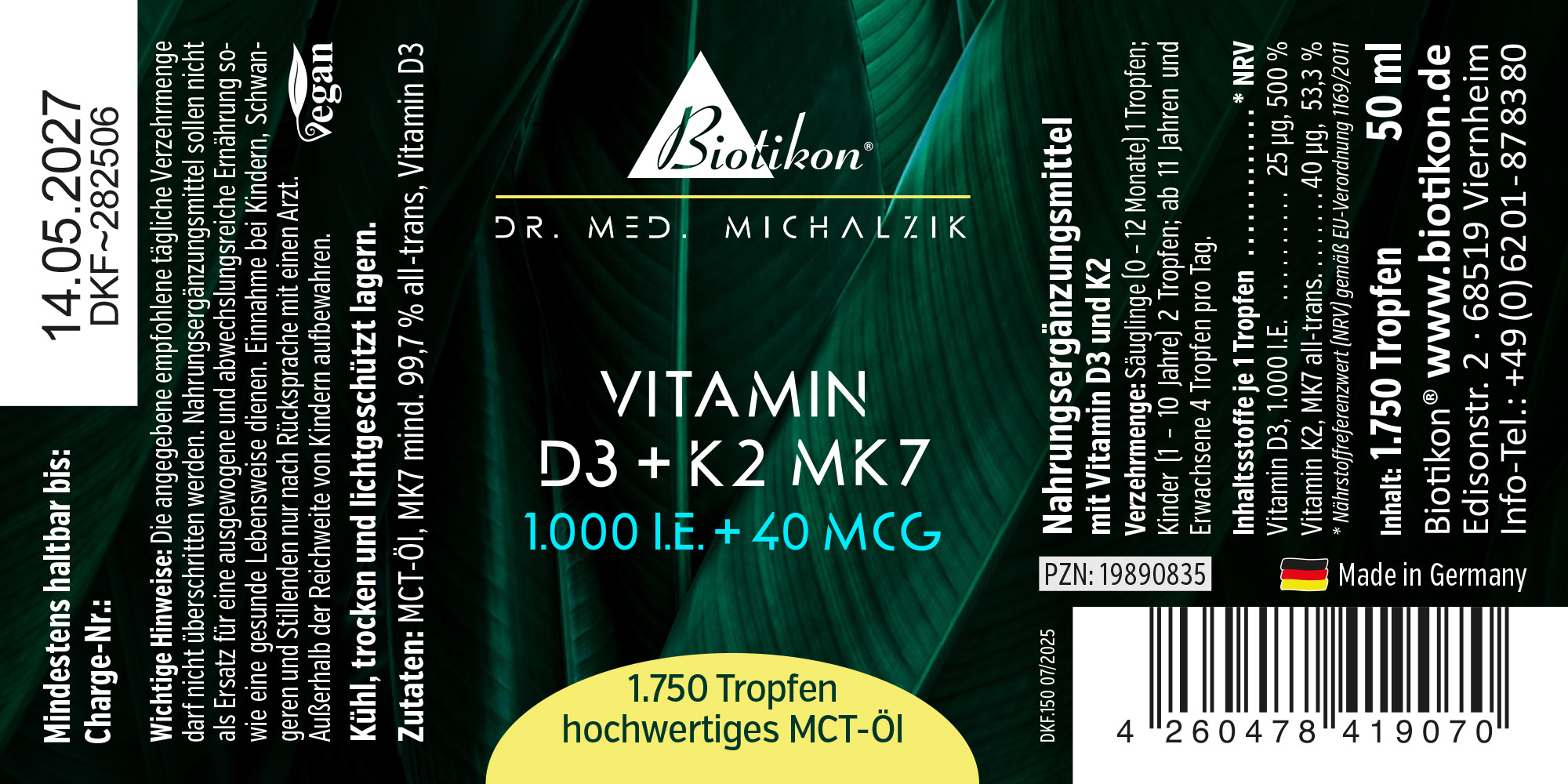 Vitamin D3 + K2 MK7, 1,000 IU + 40 mcg (50 ml)