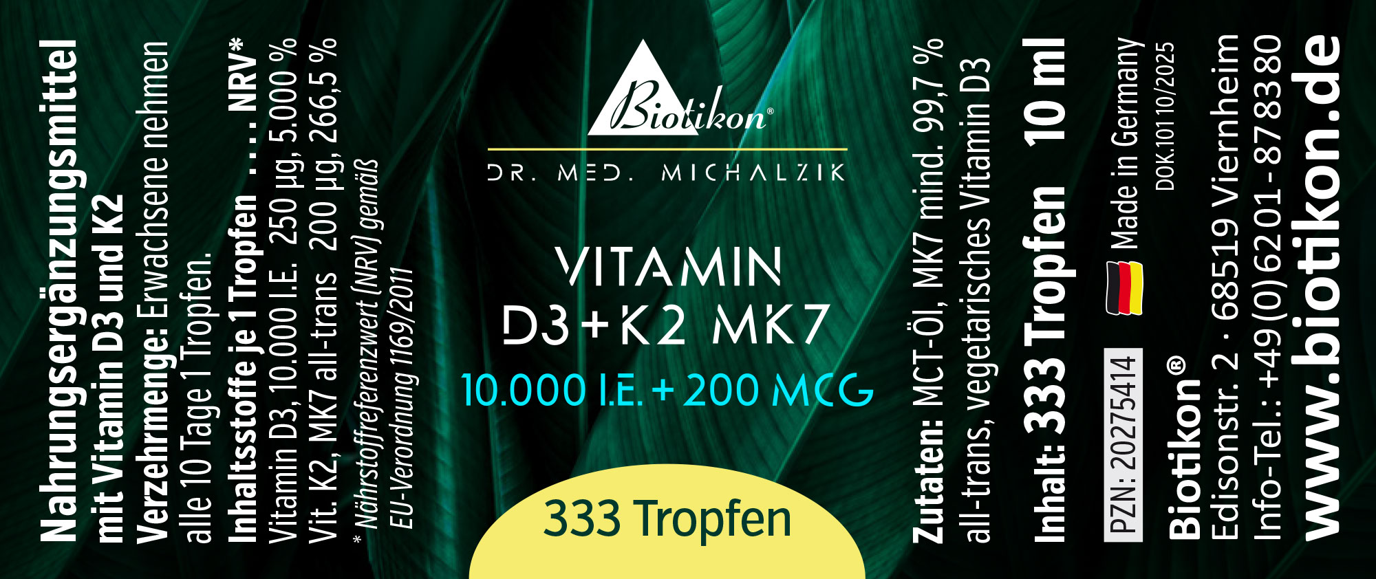 Vitamin D3 + K2 MK7 10.000 I.E. + 200 MCG Tropfen