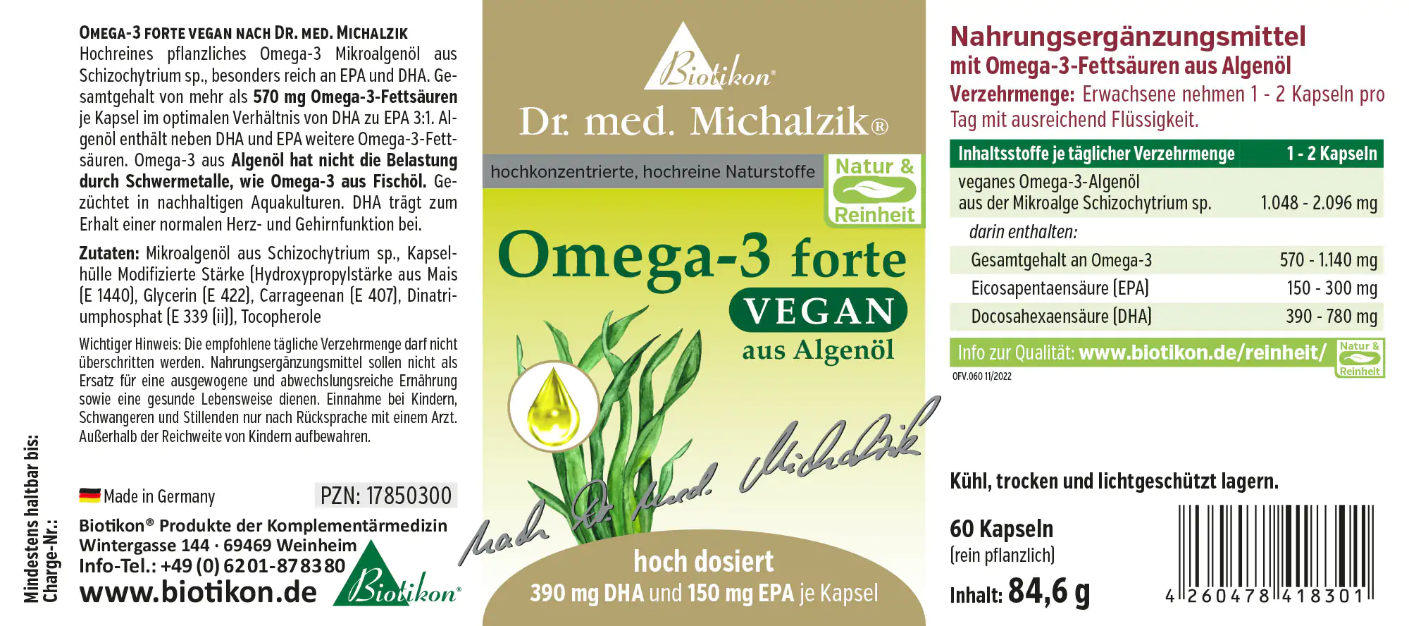 Omega-3 forte vegan - 60 Kapseln, Violettglas