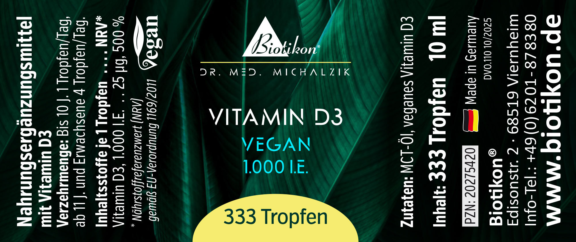 Vitamin D3 1.000 I.E. Tropfen vegan (10 ml)