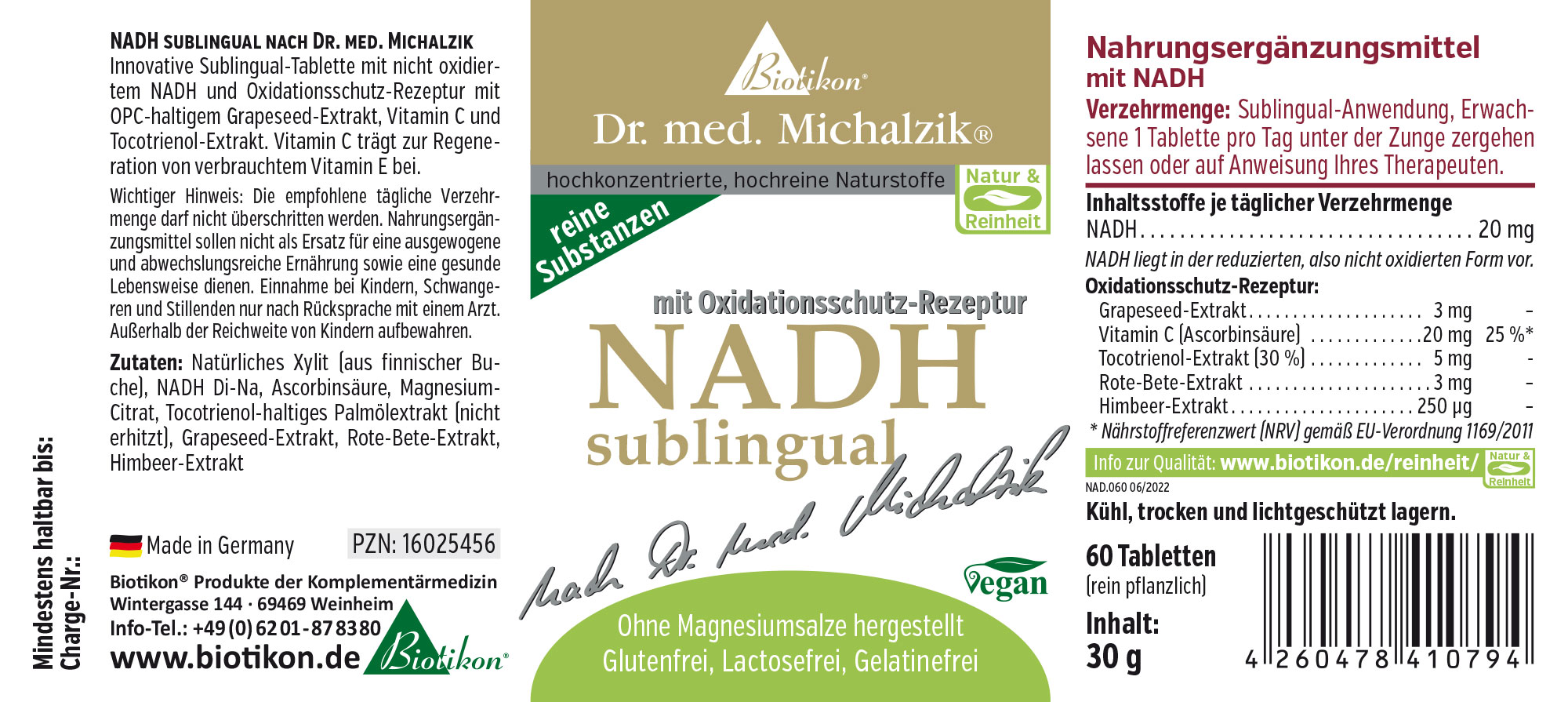 NADH en cachets sublingaux