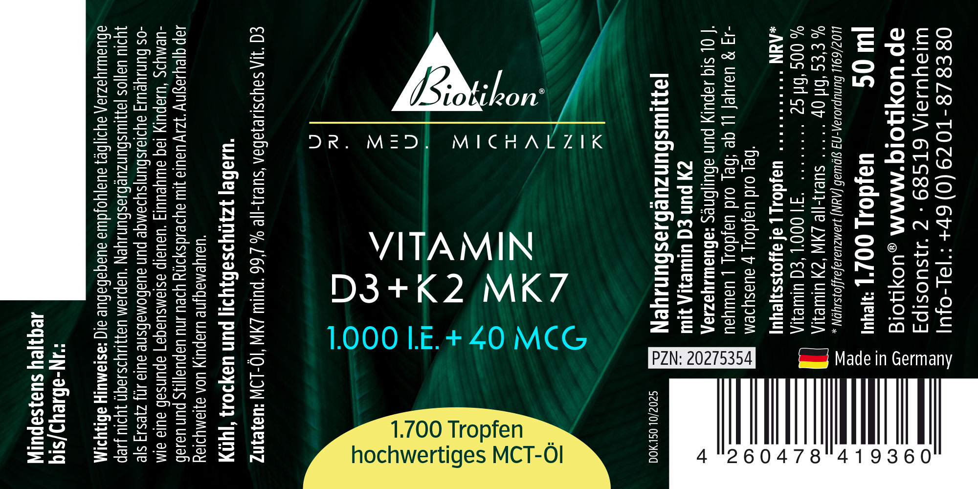 Vitamin D3 + K2 MK7 1.000 I.E. + 40 MCG Tropfen