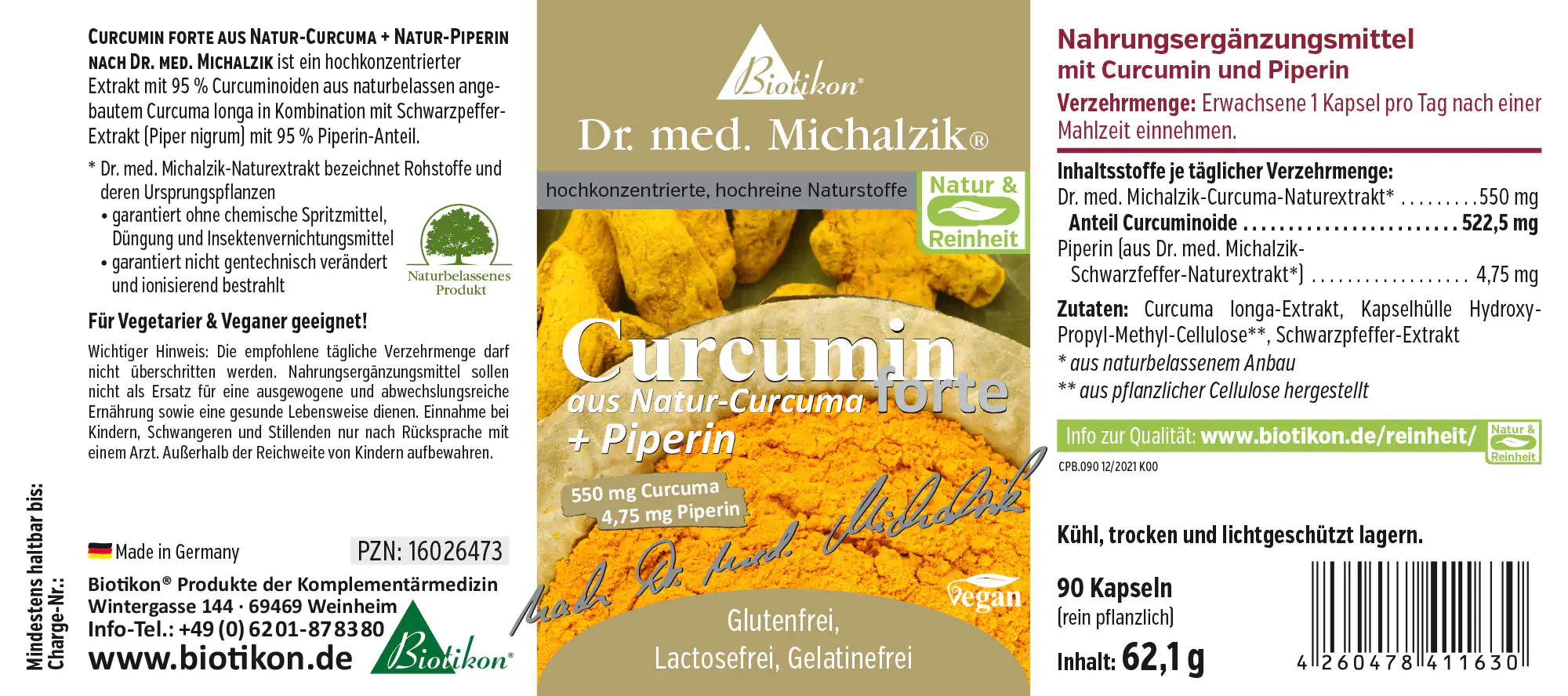 Curcumin forte aus Natur-Curcuma + Piperin