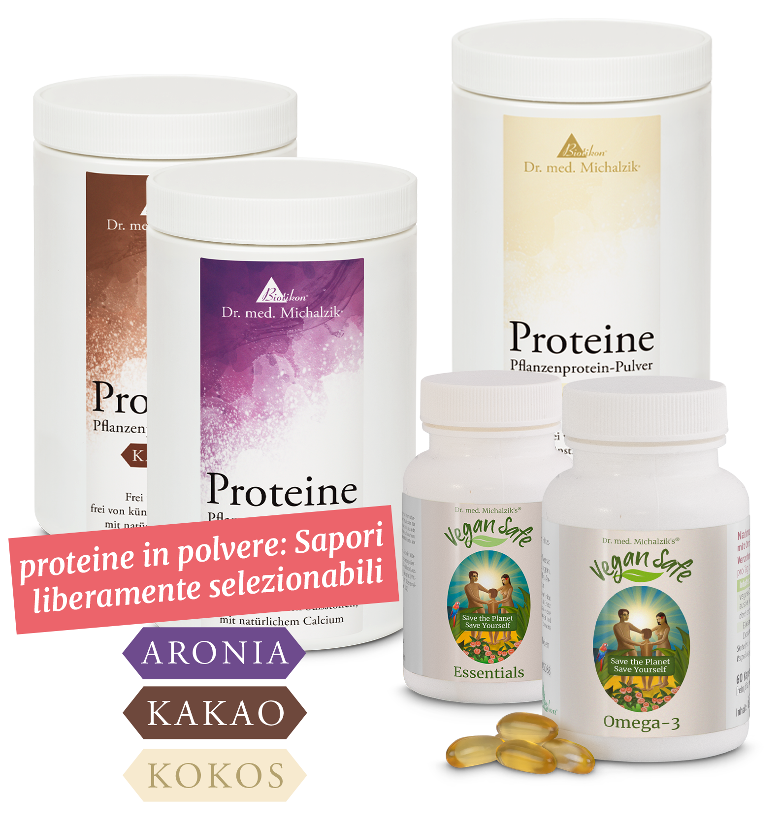 Vegan Safe Komplett (Proteine 2x Aronia, 1x Kakao)