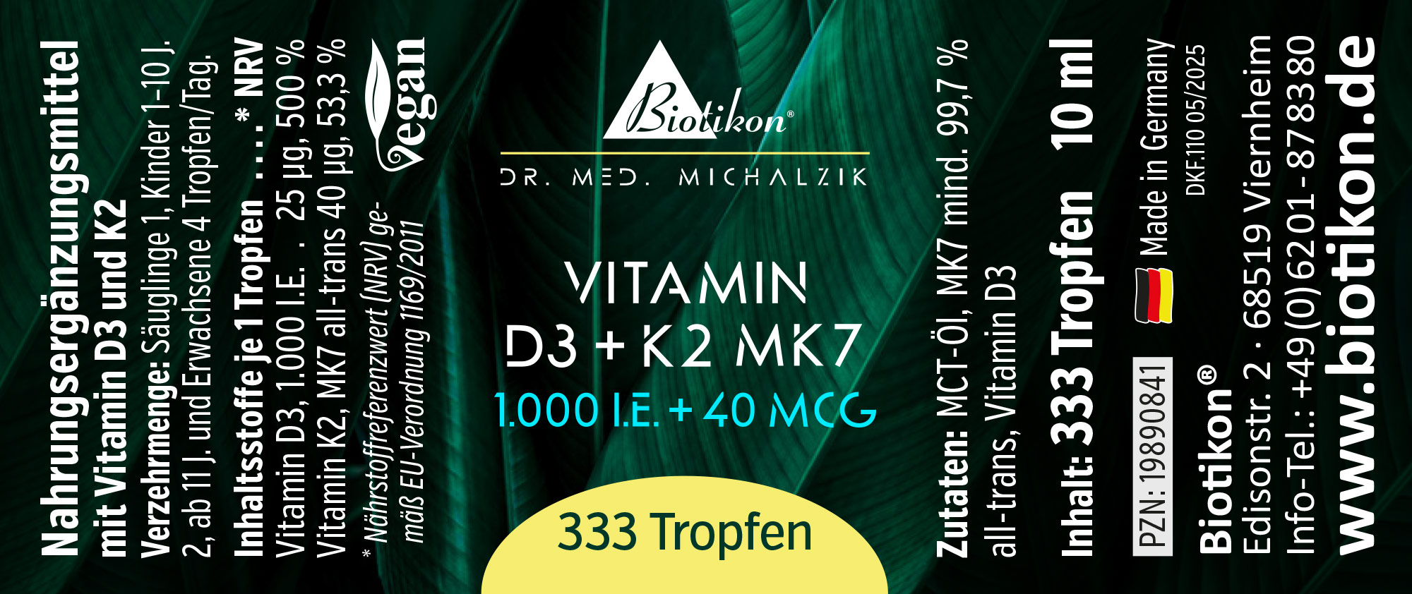 Vitamin D3 + K2 MK7 1.000 I.E. + 40 MCG Tropfen vegan (10 ml)