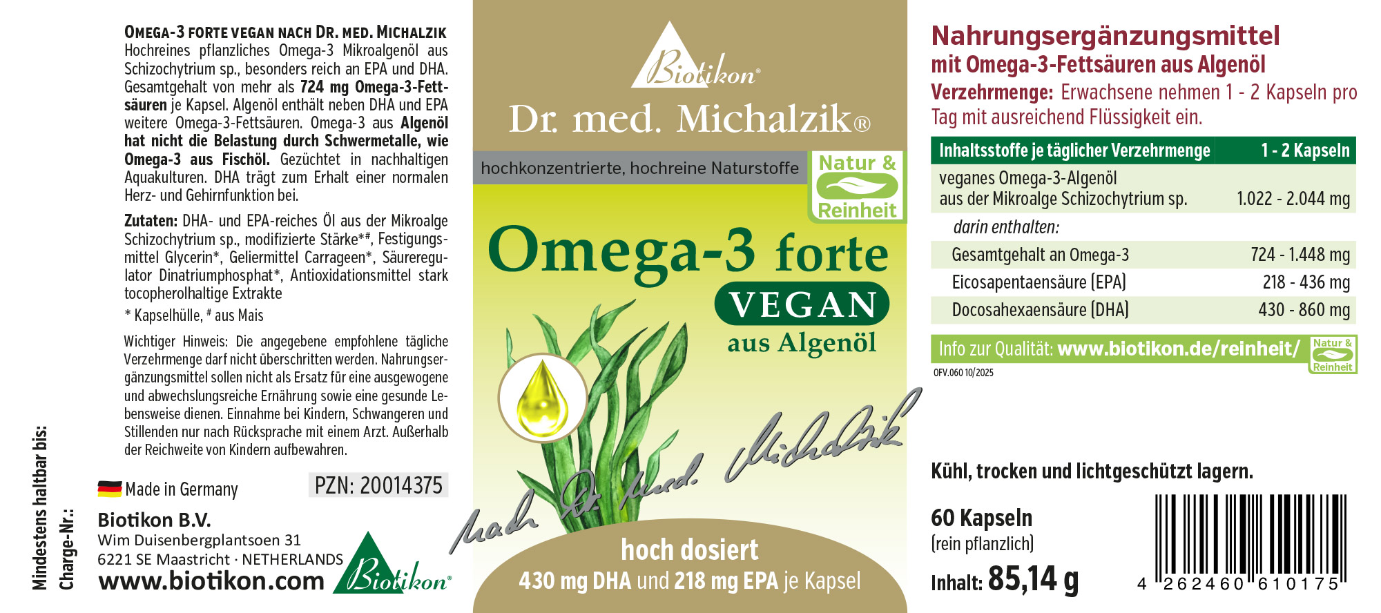 Omega-3 forte vegan - 60 capsules, violett glass
