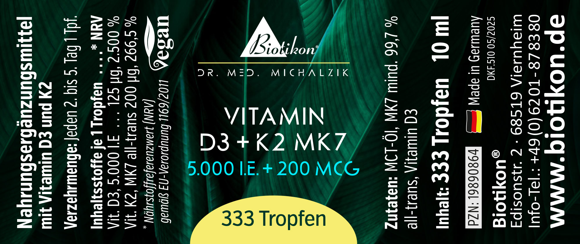 Vitamin D3 + K2 MK7 forte, 5,000 IU + 200 mcg