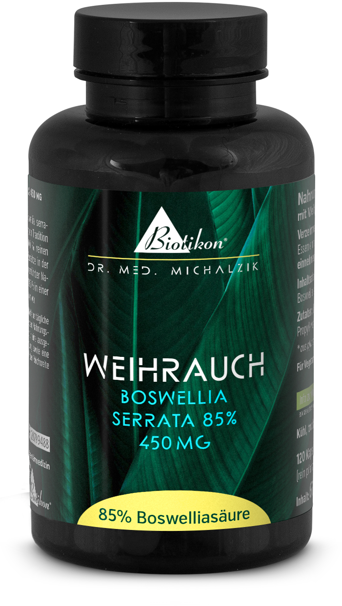 Weihrauch Boswellia serrata 85% 450 mg Dose Vorderseite Weihrauch Boswellia serrata 85% 450 mg Dose Vorderseite