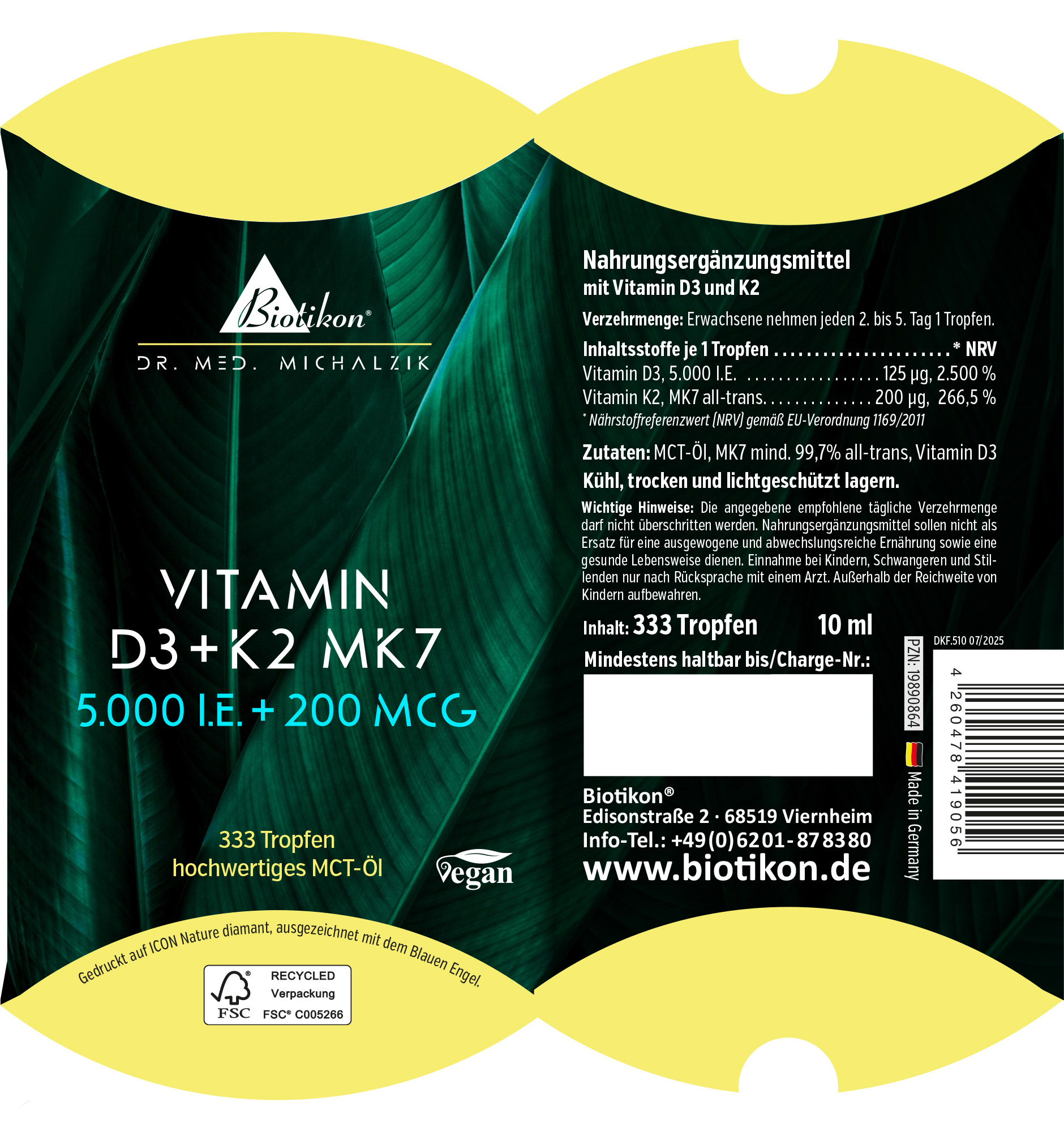 Vitamin D3 + K2 MK7 forte, 5,000 IU + 200 mcg