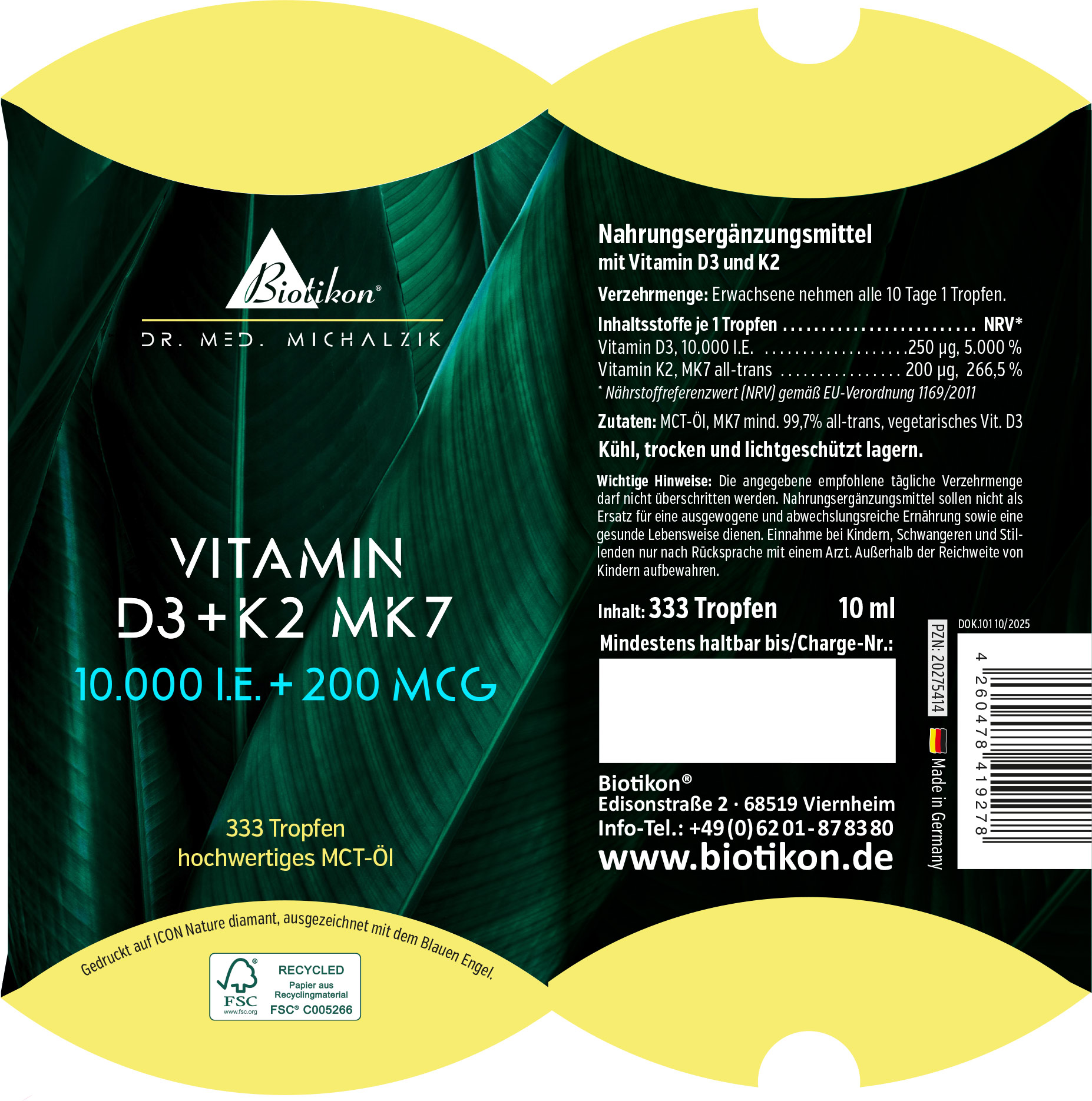 Vitamin D3 + K2 MK7 10.000 I.E. + 200 MCG Tropfen