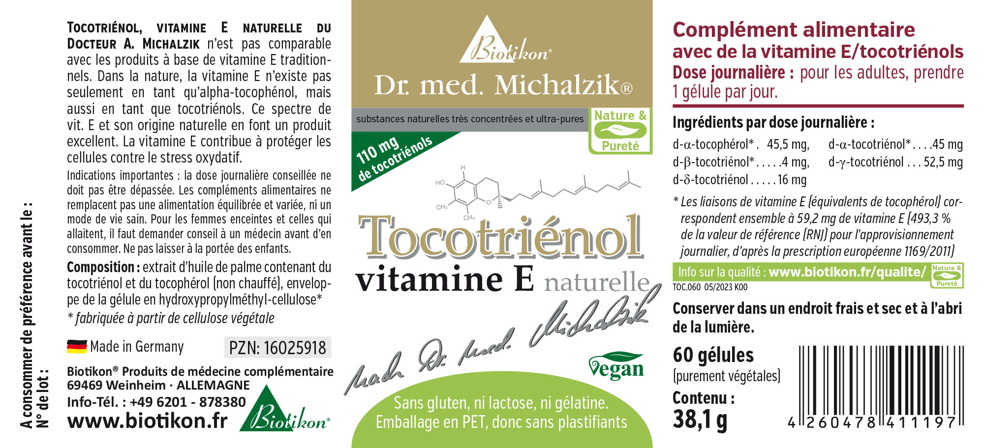 Tocotriénol vitamine E naturelle
