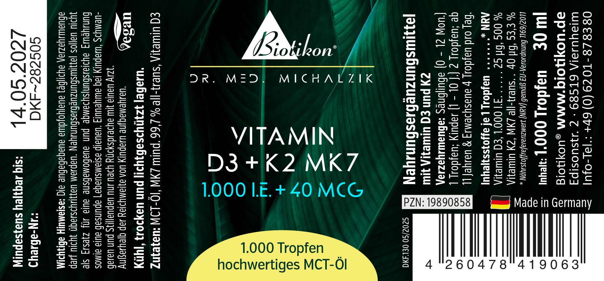 Vitamin D3 + K2 MK7, 1,000 IU + 40 mcg (30 ml)