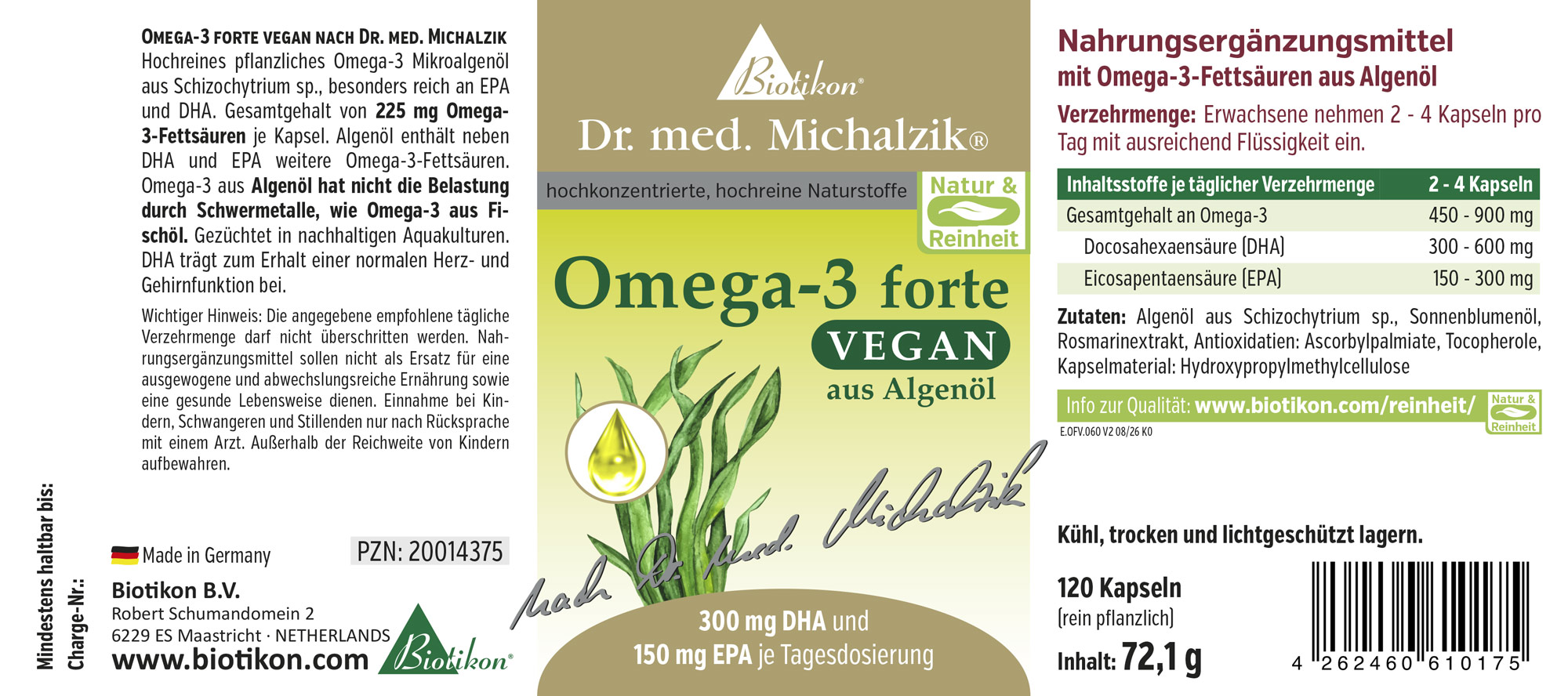 Omega-3 forte vegan - 60 Kapseln, Violettglas