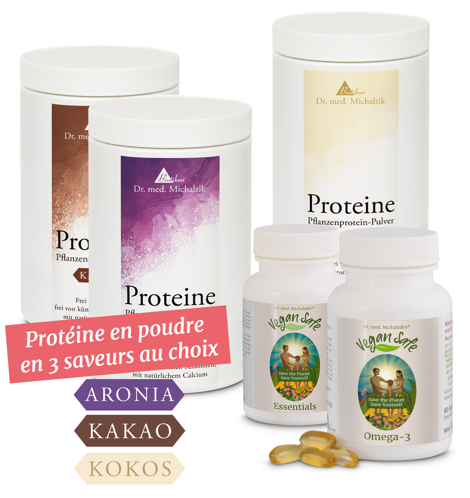 Vegan Safe Komplett (Proteine 2x Kakao, 1x Aronia)