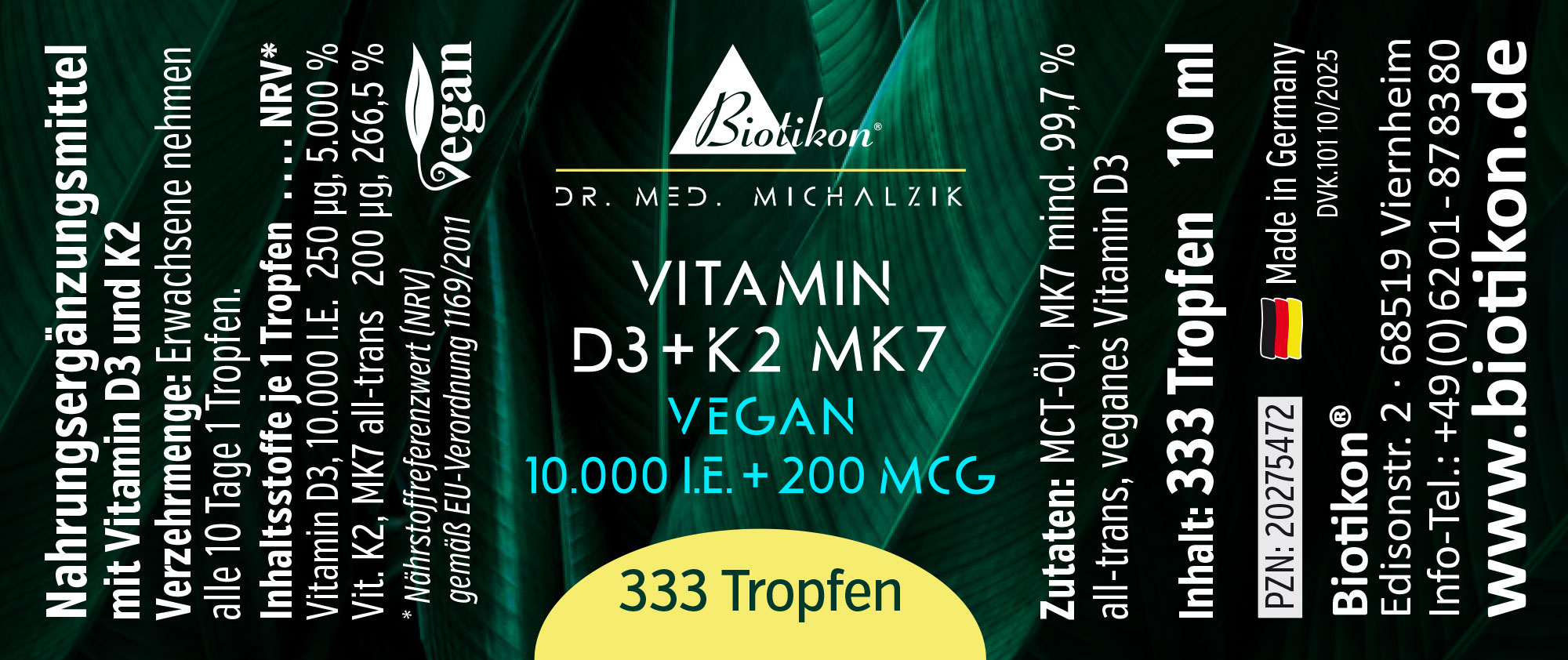 Vitamin D3 + K2 MK7 10.000 I.E. + 200 MCG Tropfen vegan